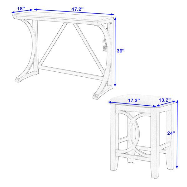 Red Barrel Studio® Betsons 3 Piece Dining Set, Dining Table with USB